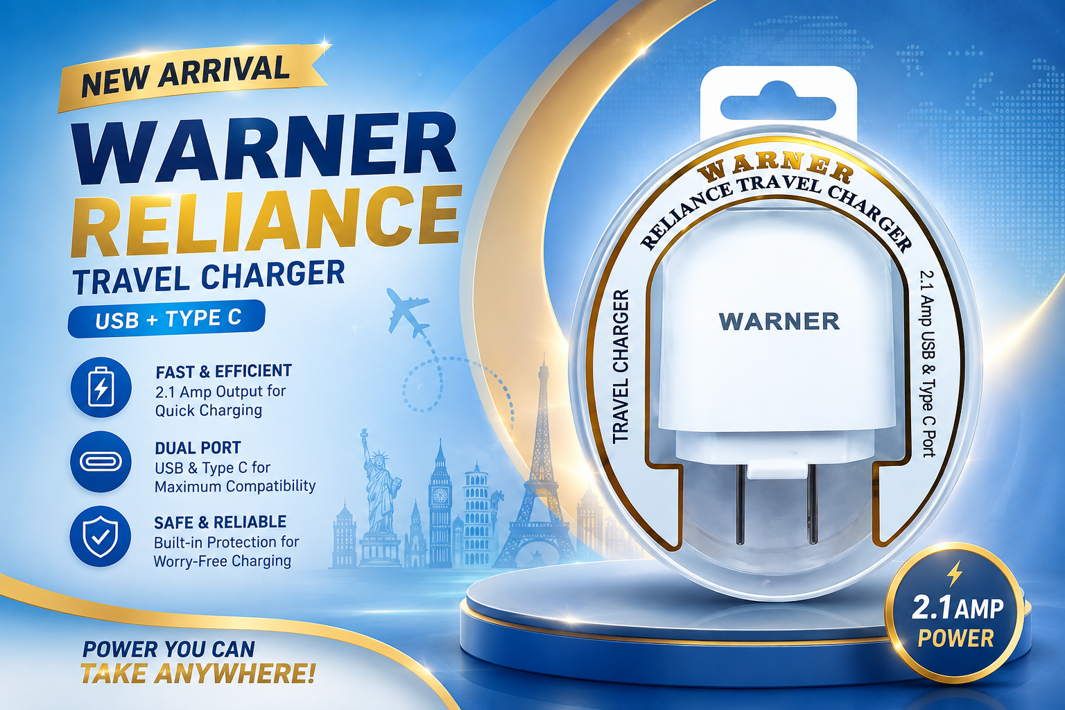 Warner Reliance Travel Charger Usb + Type C 99916 1Ct  (C12)  product image