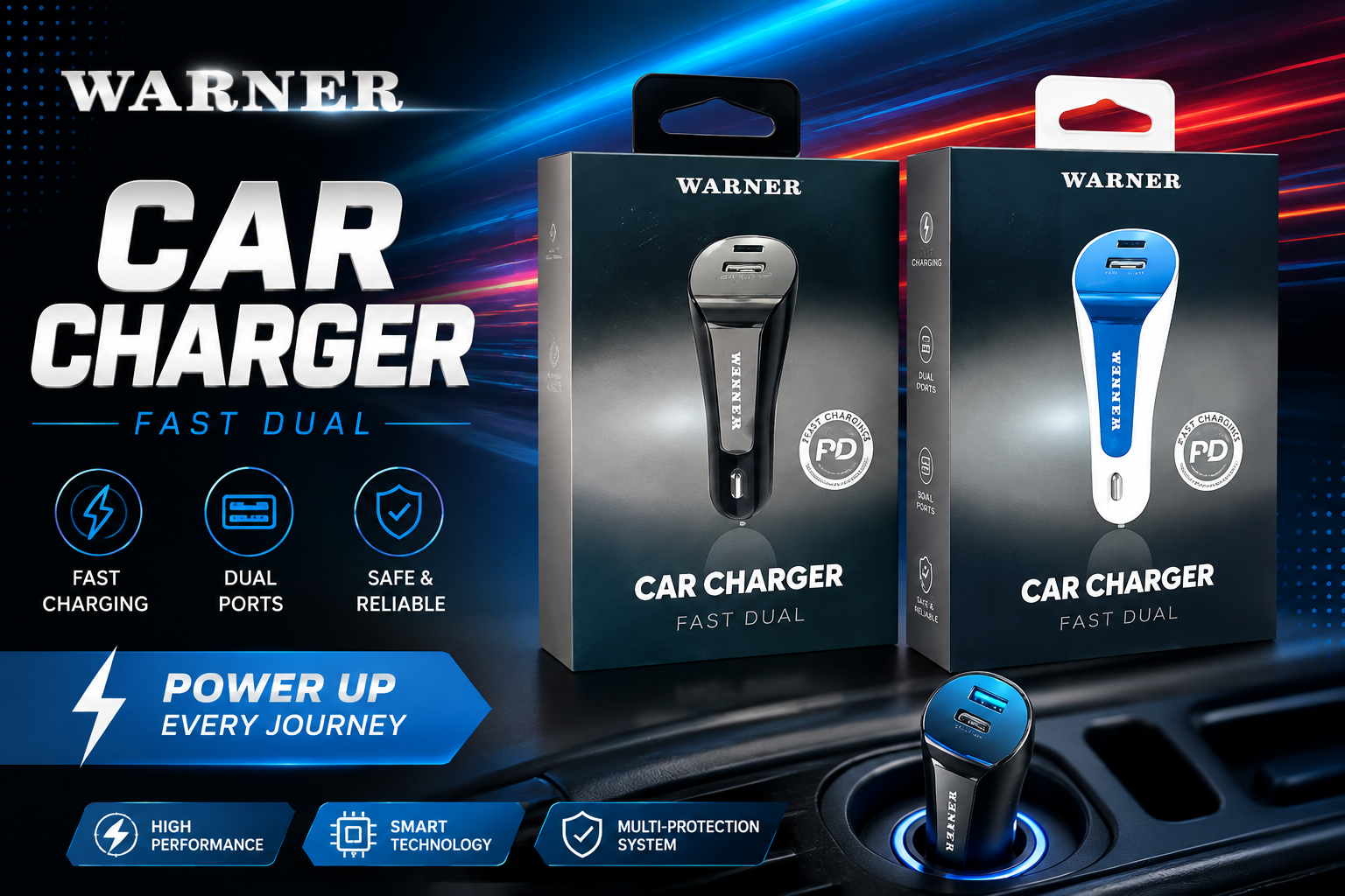 Car Charger Warner Fast Dual 1CT 11101 (C48) product image