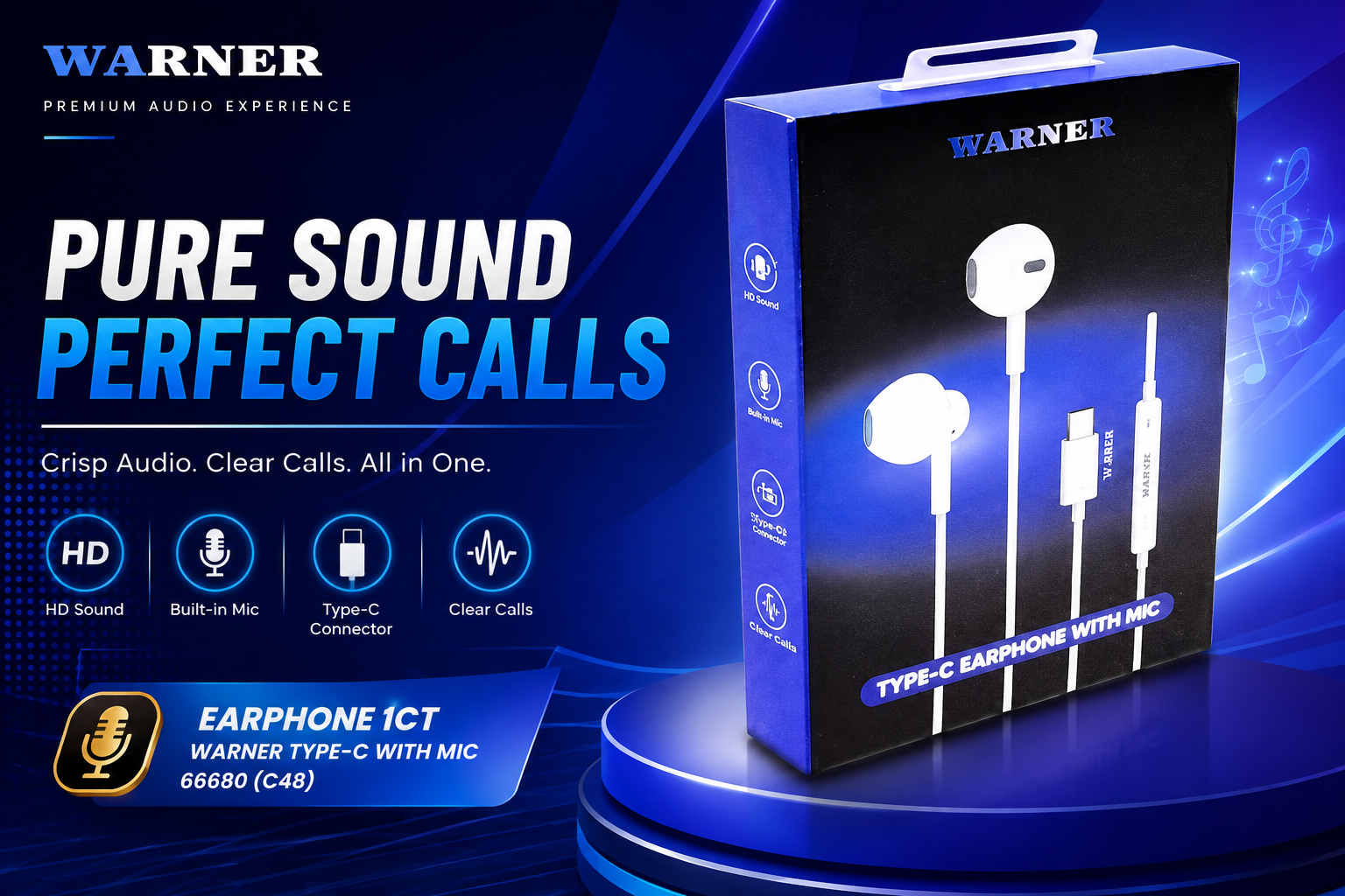 Earphone 1CT Warner Type-C With Mic 66680 (C48) product image