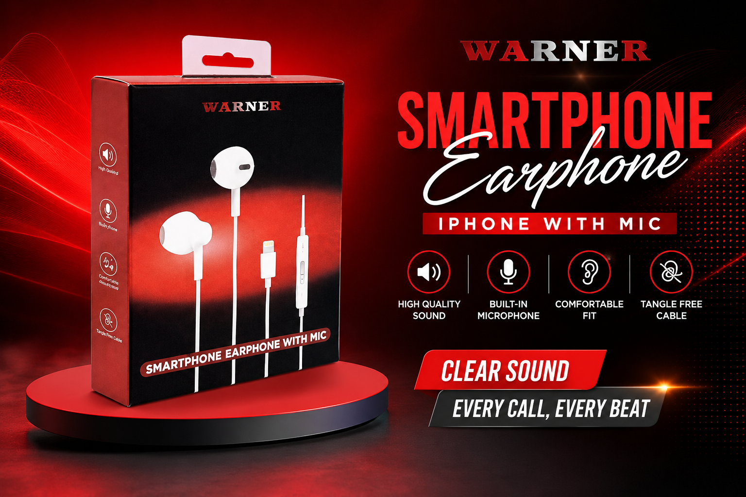 Warner Smartphone Earphone Iphone With Mic 1CT 11106 (C48) product image