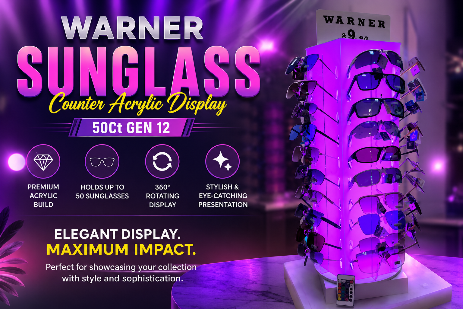 Warner Sunglass Counter Acrylic Display 50Ct Gen 12 product image