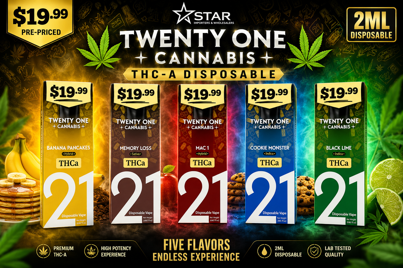 Twenty One Cannabis THC-A Disposable Pre Priced $19.99 2ML 6CT product image