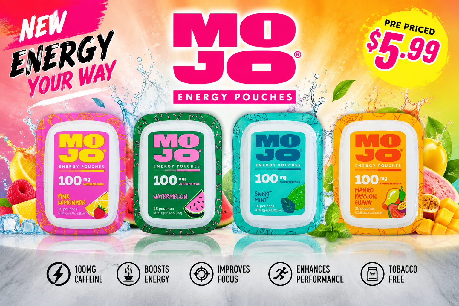 Mojo Energy Pouches 100Mg 5Ct Pre Priced $5.99 (C15) product image