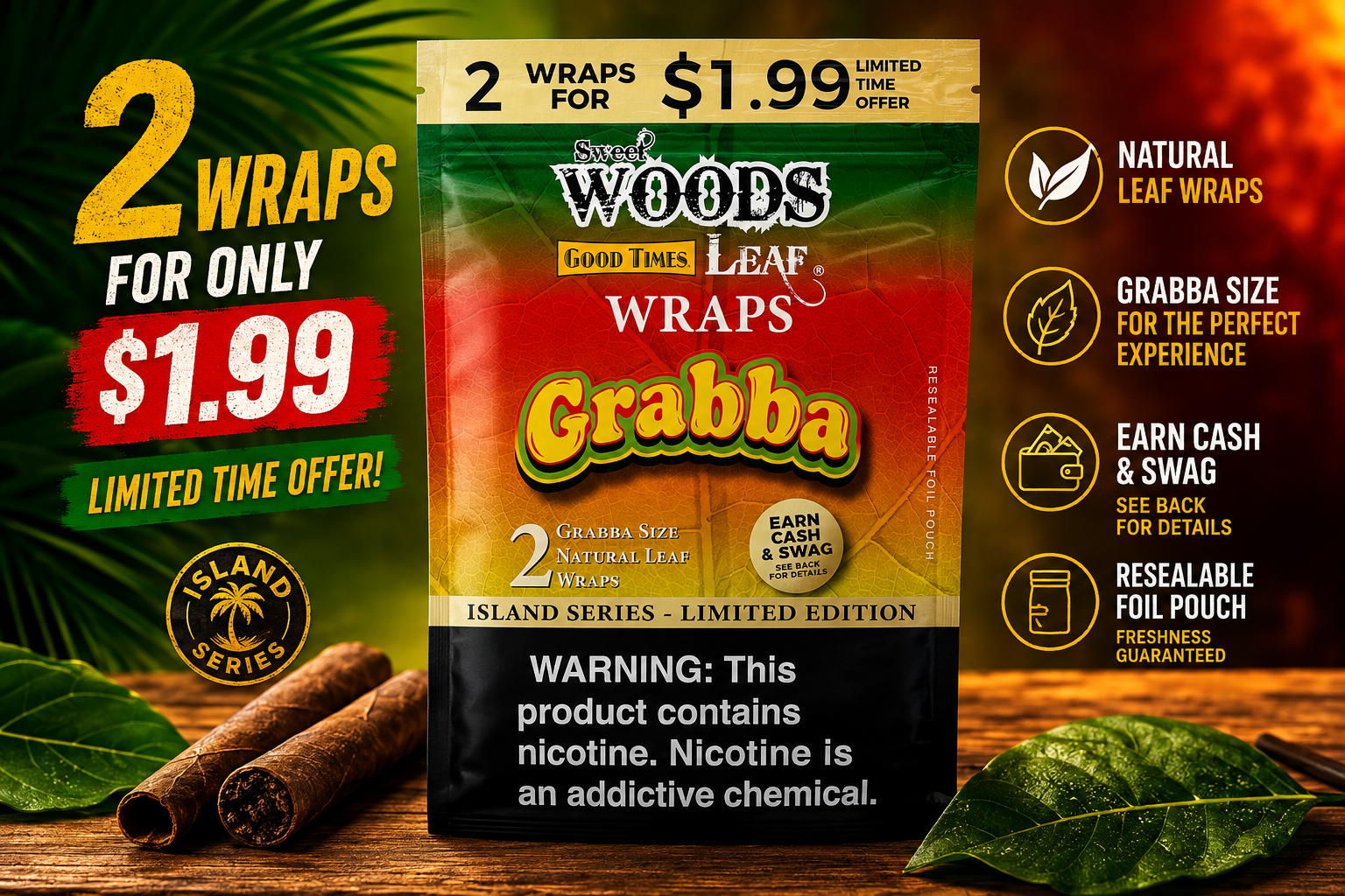 Tob Sweet Woods Leaf Wraps 2/$1.99 20CT (C25) product image