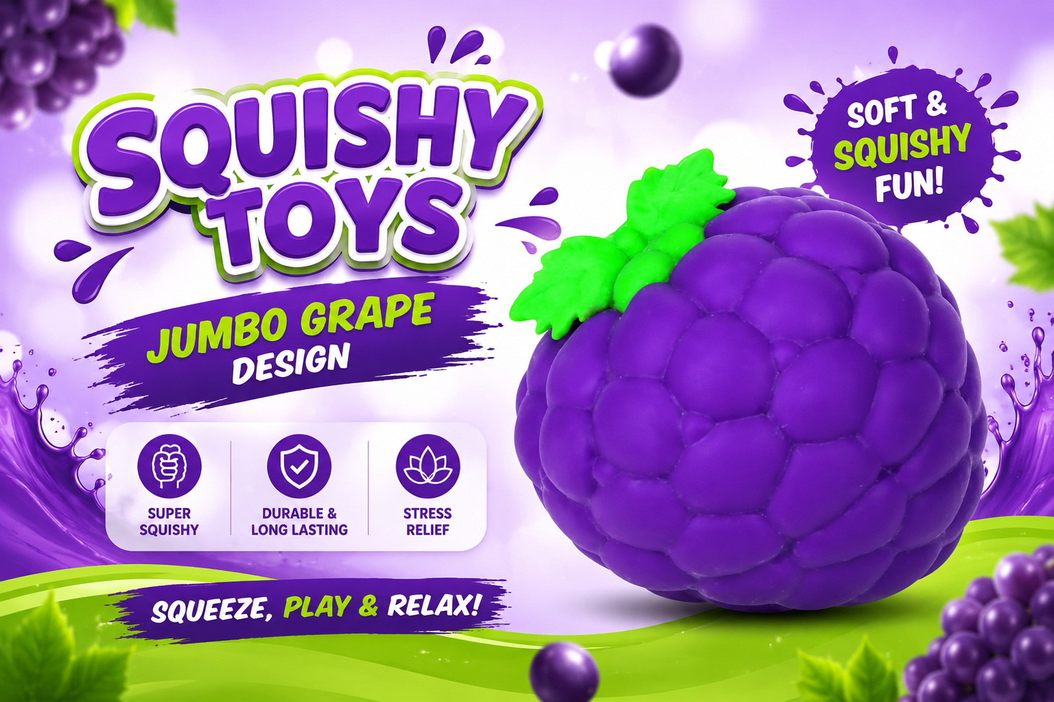 Squishy Toys Jumbo Grape Design 1CT (B8/C48) product image