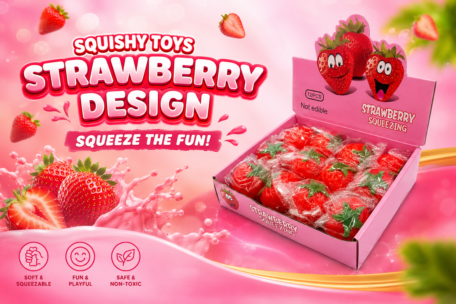 Squishy Toys Strawberry Design 12CT (C24).. product image