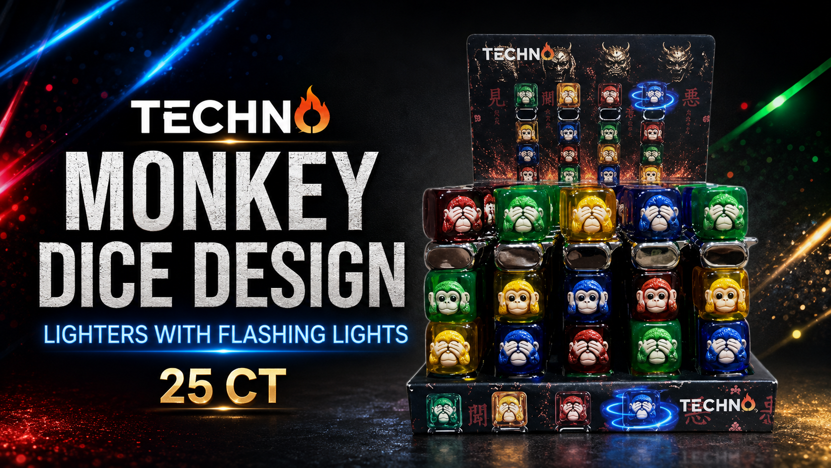 Lgt Techno Monkey Dice Design Lighter W/Flashing Lights 25CT (C12) product image