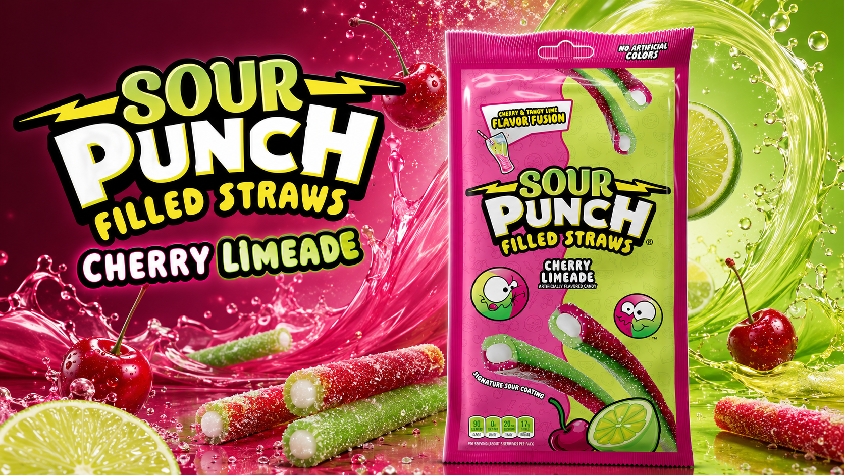 Sour Punch Filled Straws Cherry Limeade 5OZ 1CT (C12) product image