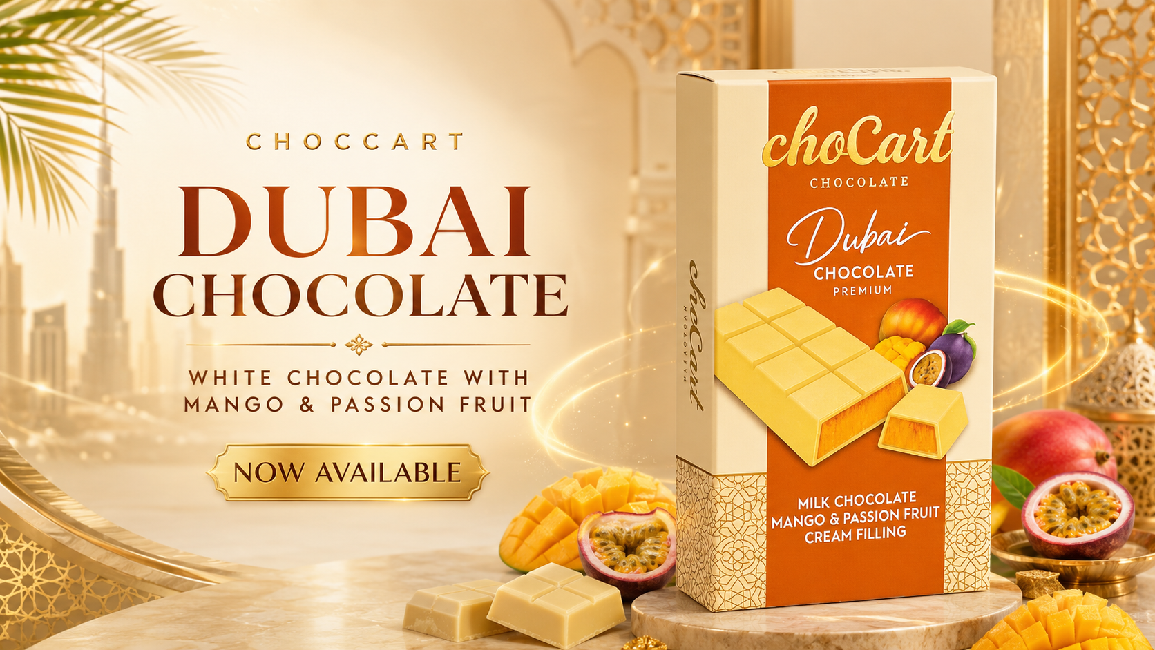 Dubai Chocolate Choccart White Chocolate With Mango And Passion Fruit 95G 12Ct (C6) product image