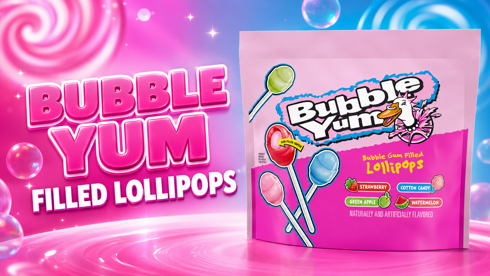 Bubble Yum Filled Lollipops Pouch 8.8OZ 1CT (C6) product image