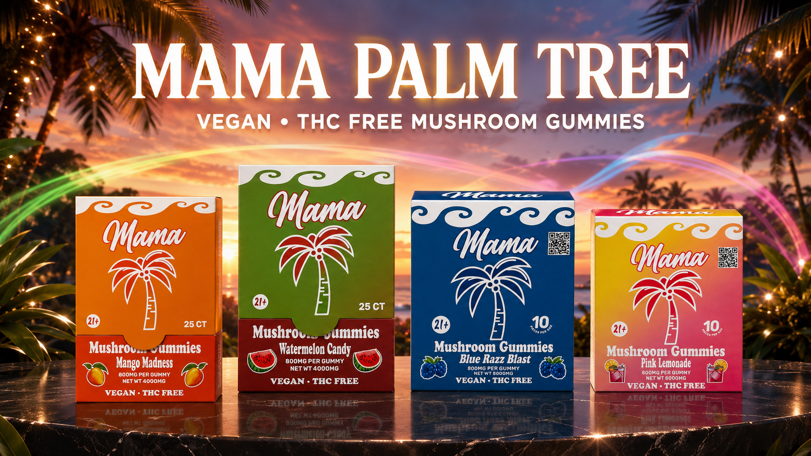 Mama Palm Tree Mushroom Gummies Vegan - THC Free 800MG Per Gummy 10/PK 5CT (C12) - image 1 of 2