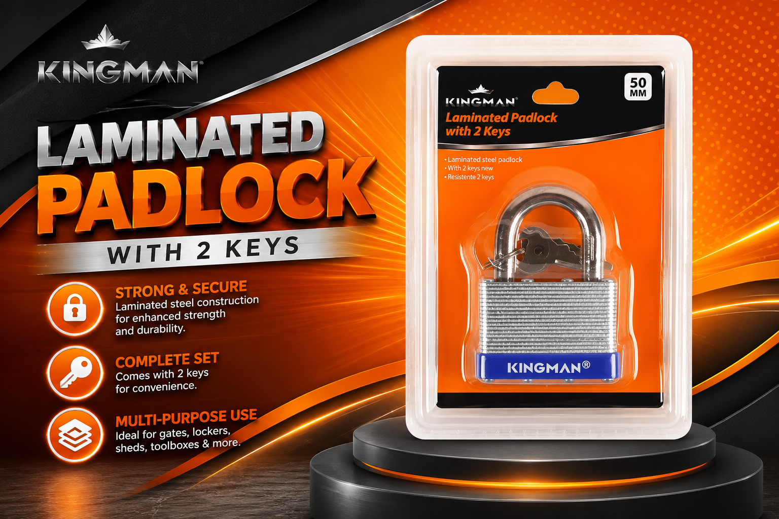 Kingman Laminated Padlock W/2-Keys 50Mm 1CT (C24) product image