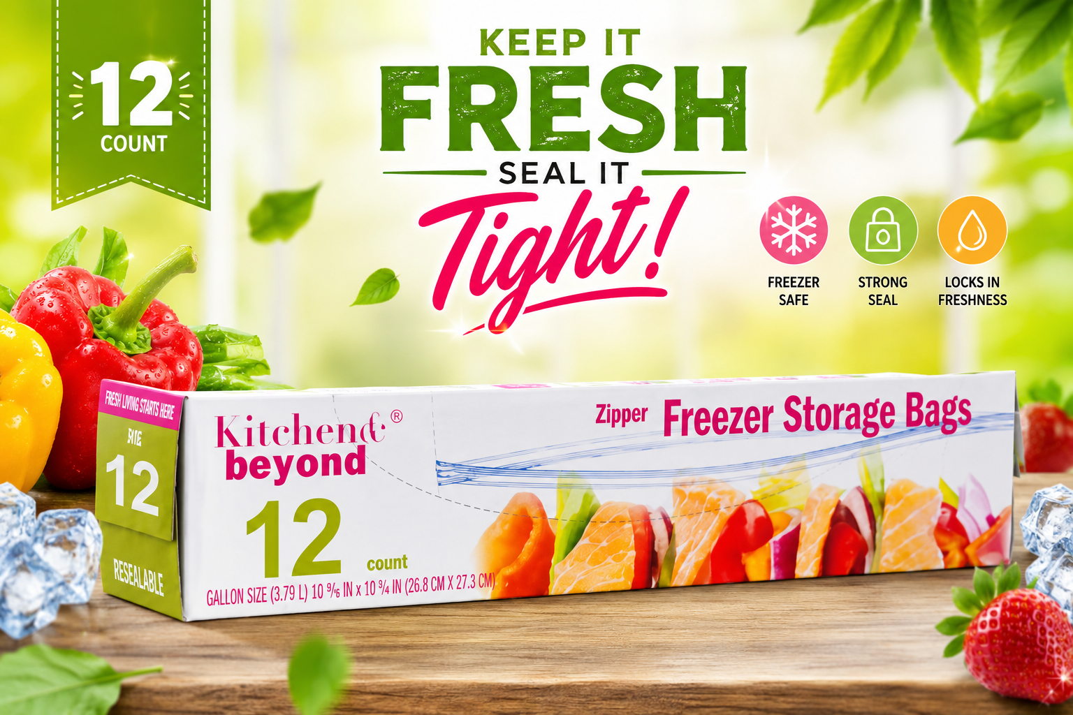 Kitchen Beyond Freezer Storage Bags 1Gallon 12CT (C24) product image