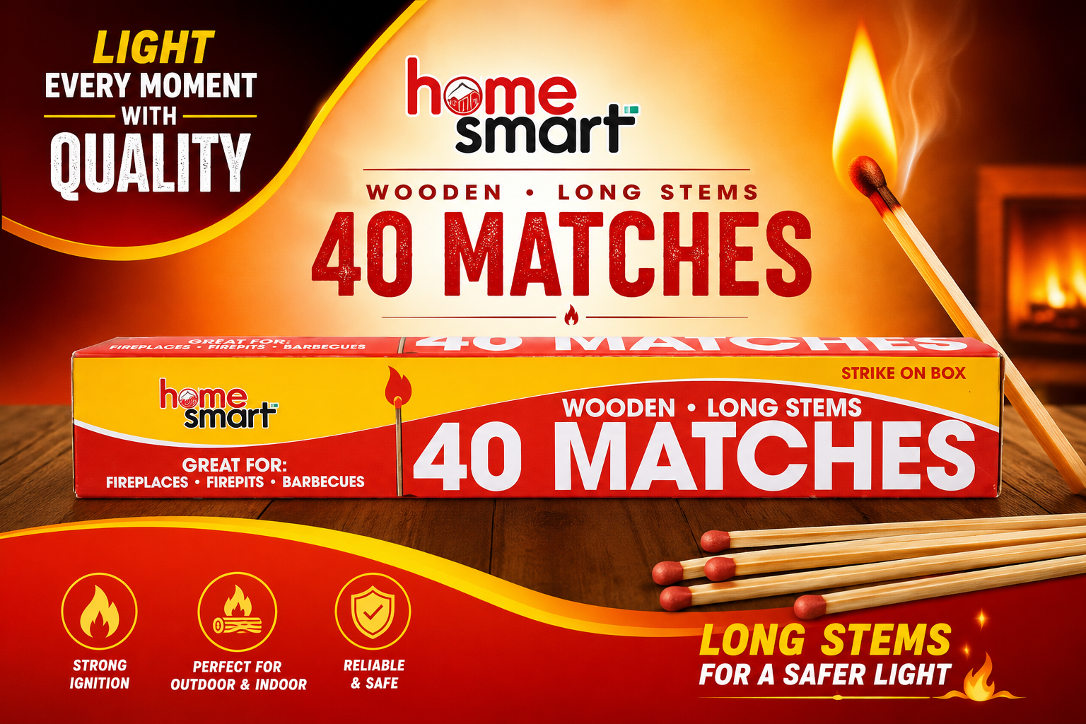 Home Smart Long Wooden Matches 40Pk 1CT (C48) product image