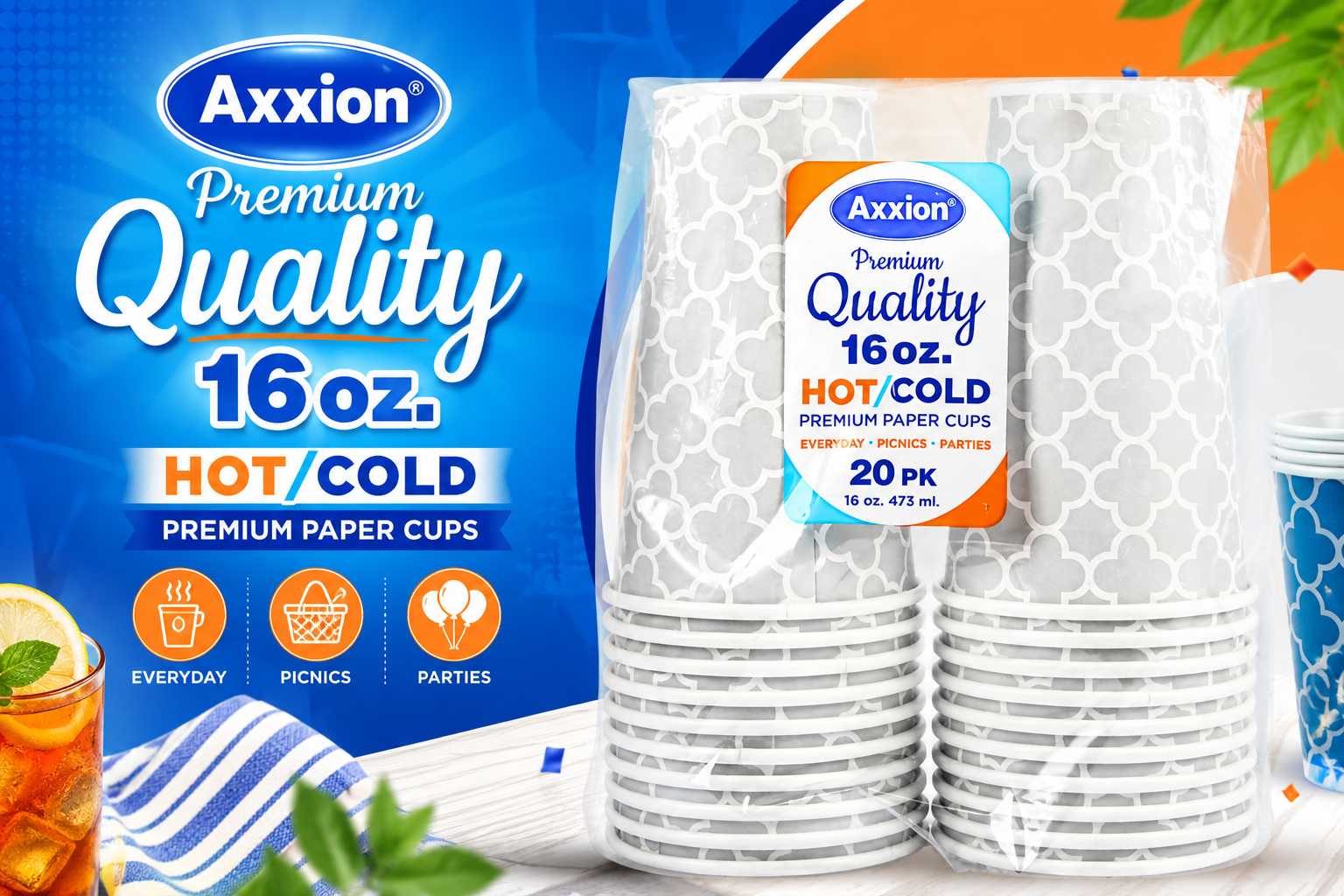 Axxion Premium Quality Hot/Cold  Paper Cups 16OZ 20CT (C16) product image