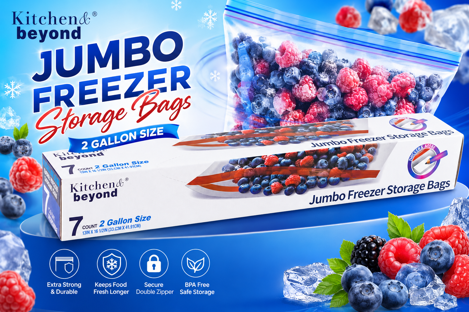 Kitchen Beyond Jumbo Freezer Storage bags 2 Gallon Size 7CT (C24) product image