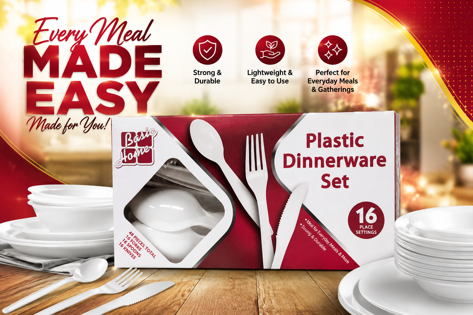 Basic Home Plastic Cutlery 48CT Dinnerware Set (C24) product image
