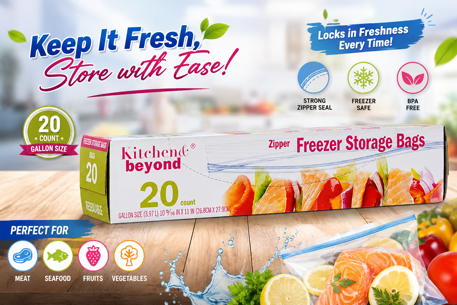 Kitchen Beyond Freezer Zipper Bag 1Gallon 20CT (C24) product image