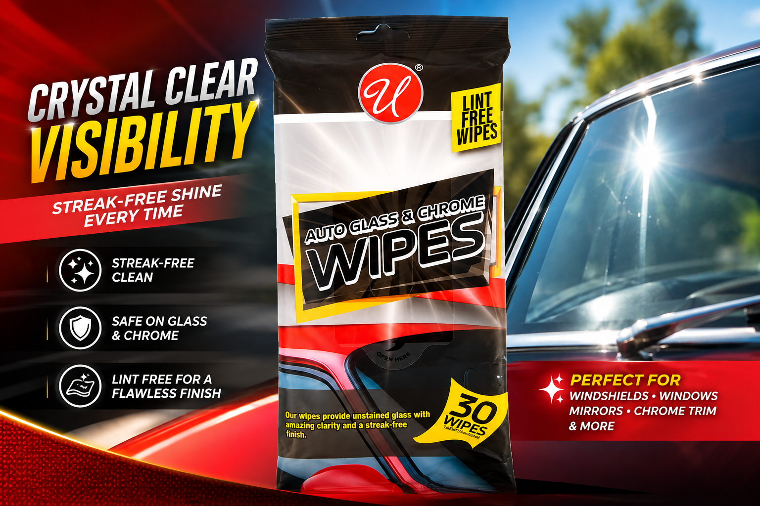 Auto Glass And Chrome Wipes 30CT (C24) product image