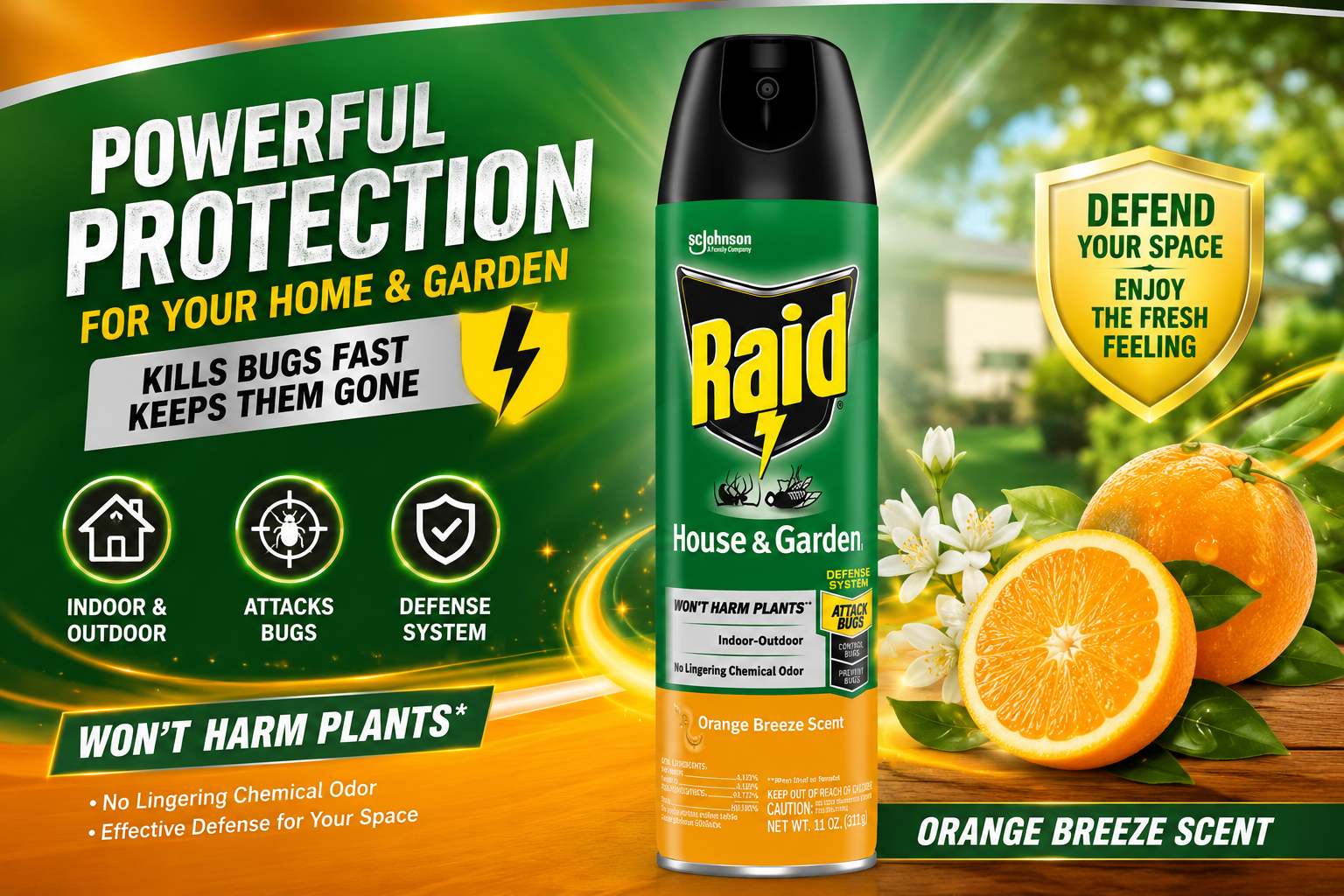 Raid House & Garden Aerosol Orange Breeze Scent 11OZ 1CT (C12) product image
