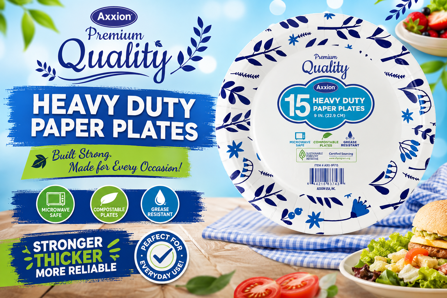 Axxion Paper Plates Heavy Duty 9" 15CT (C36) product image