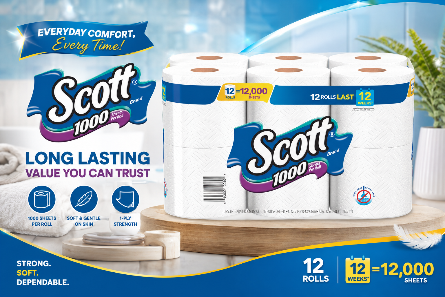 Bathroom Tissue Scott White 1000 Sheets 1-Ply 1CT (C45) product image