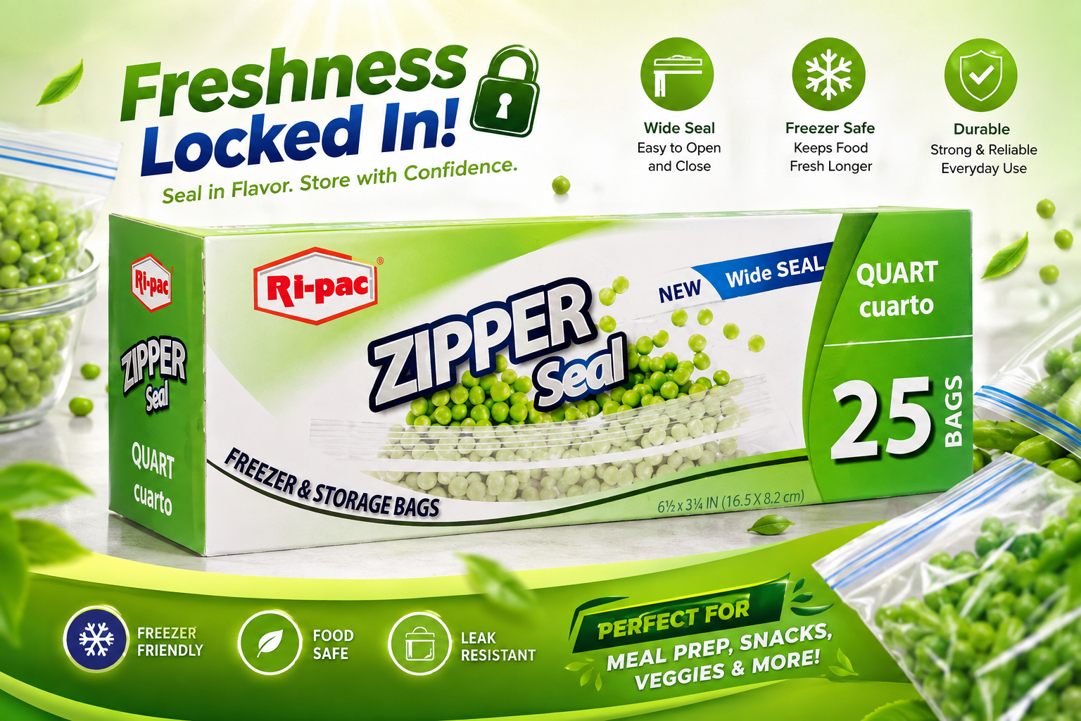 Ri-Pac Zipper Bags Freezer & Storage 60Bags 6½ x 3¼" 1CT (C24) product image