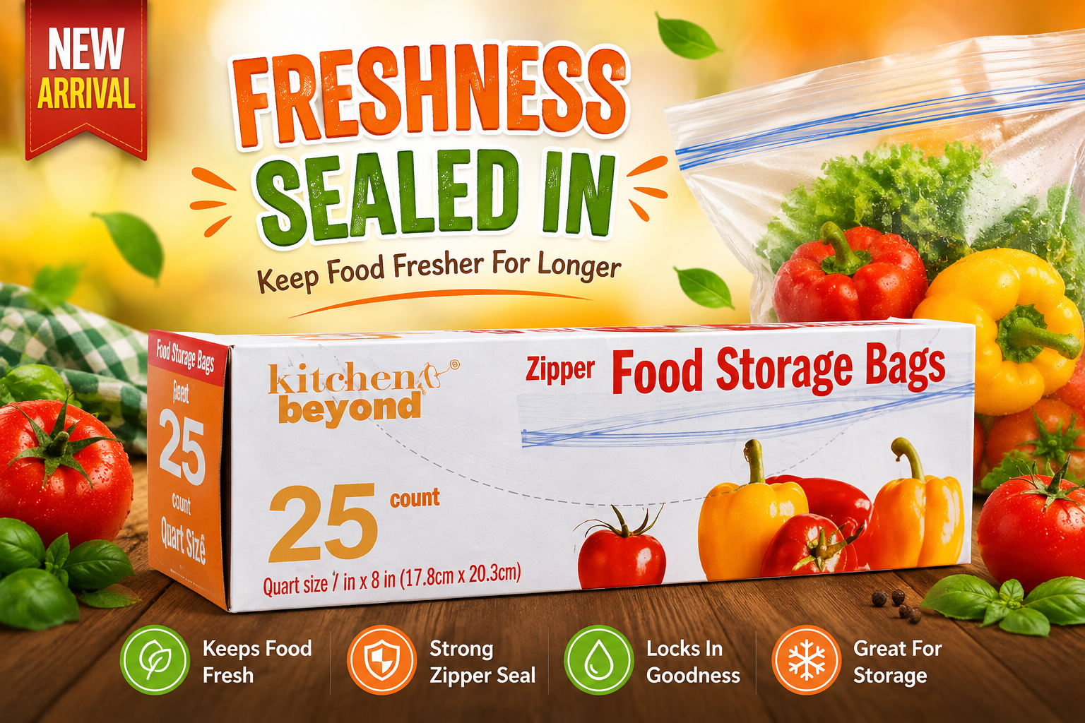 Kitchen Beyond Storage Zipper Bag 1Qt 25CT (C24) product image