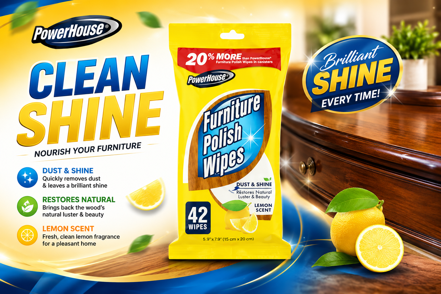 Powerhouse Furniture Polish 42Wipes 1CT (C16) product image