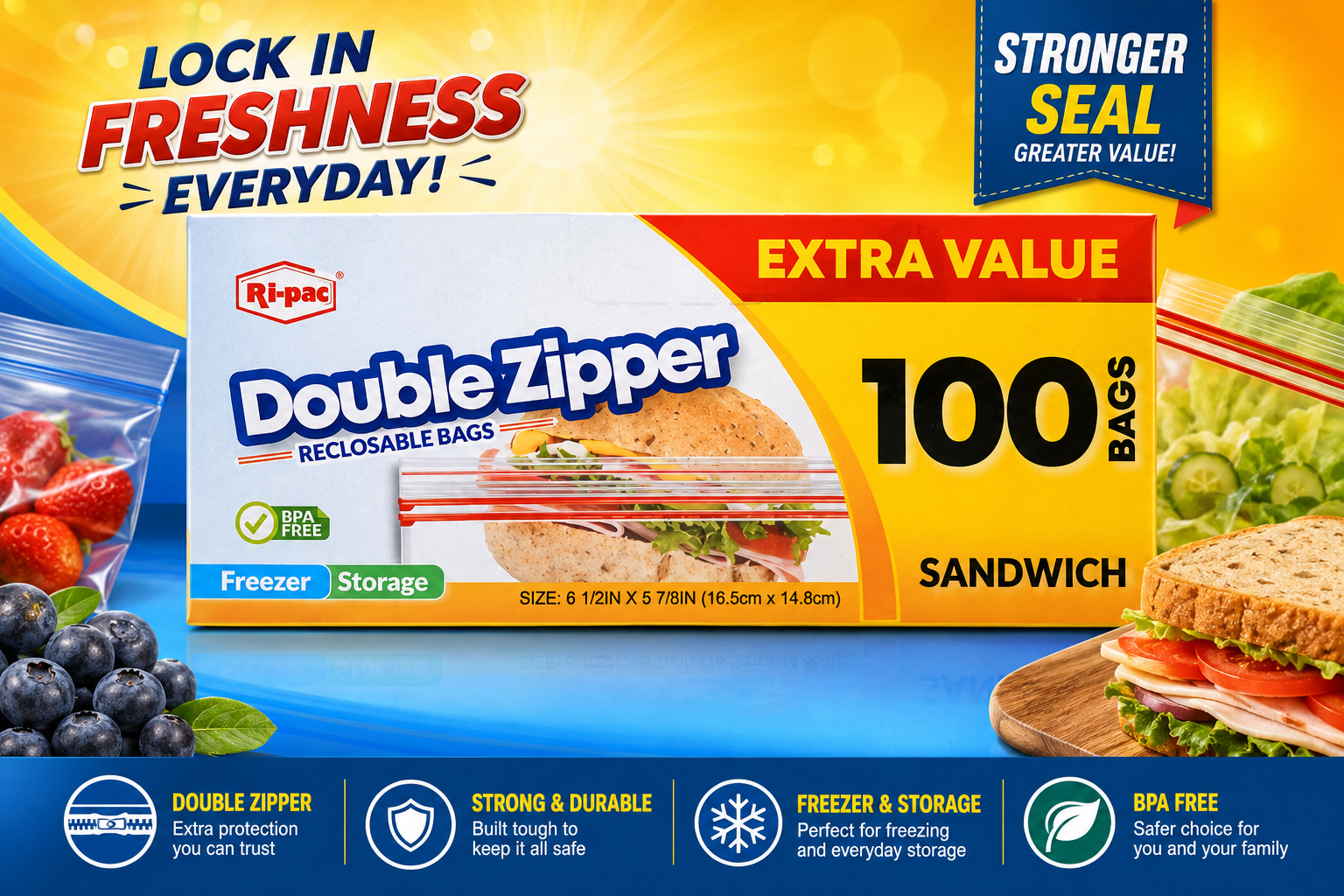 Ri-Pac Double Zipper Bag Quart 100 Bags 1CT (C24) product image