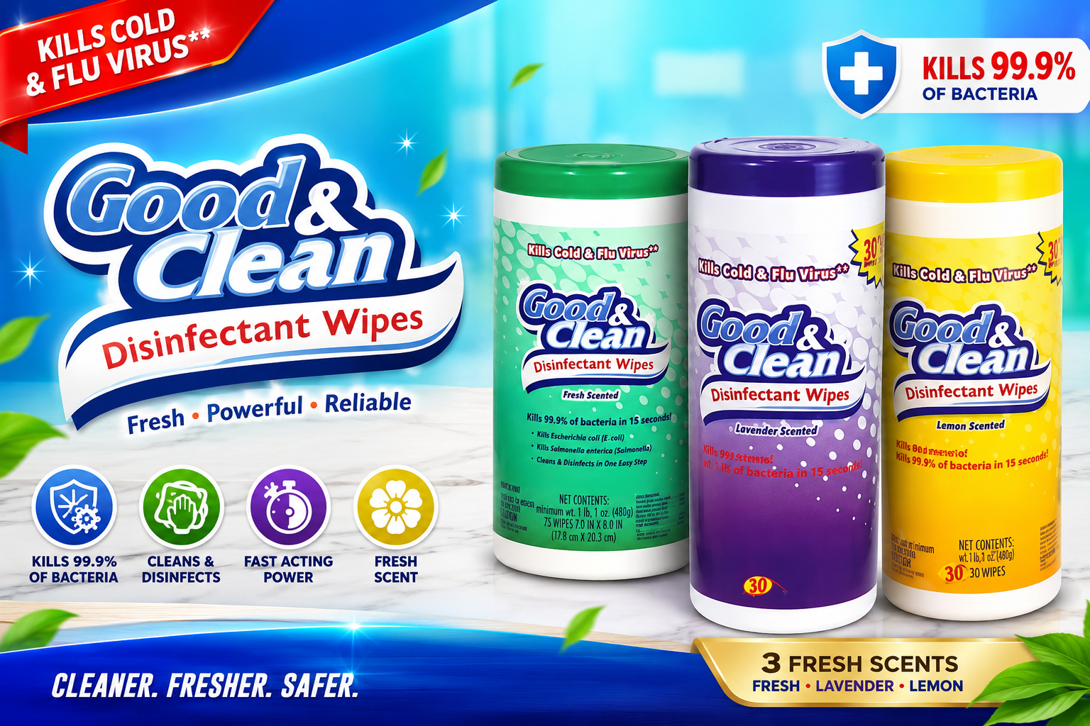 Good & Clean Disinfectant Wipes 30CT (C12) product image