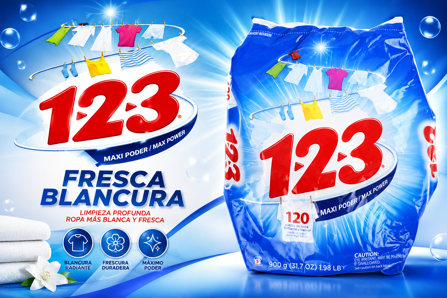 123 Detergent Fresca Blancura 900G 1CT (C10) product image