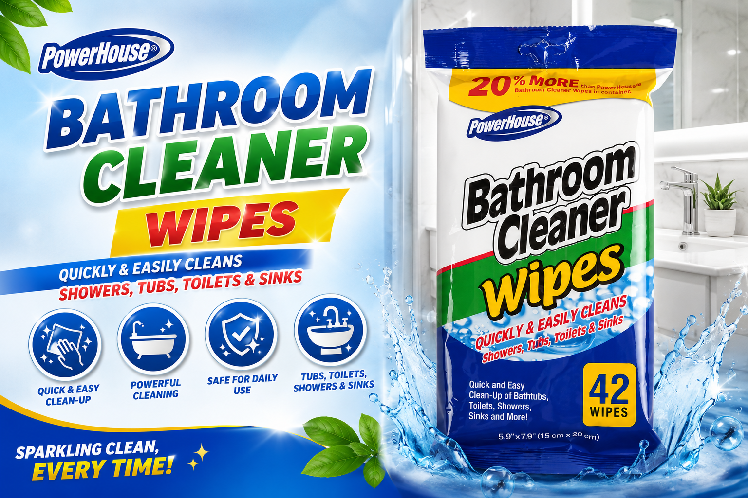 Powerhouse Bathroom Cleaner 42Wipes 1CT (C16) product image