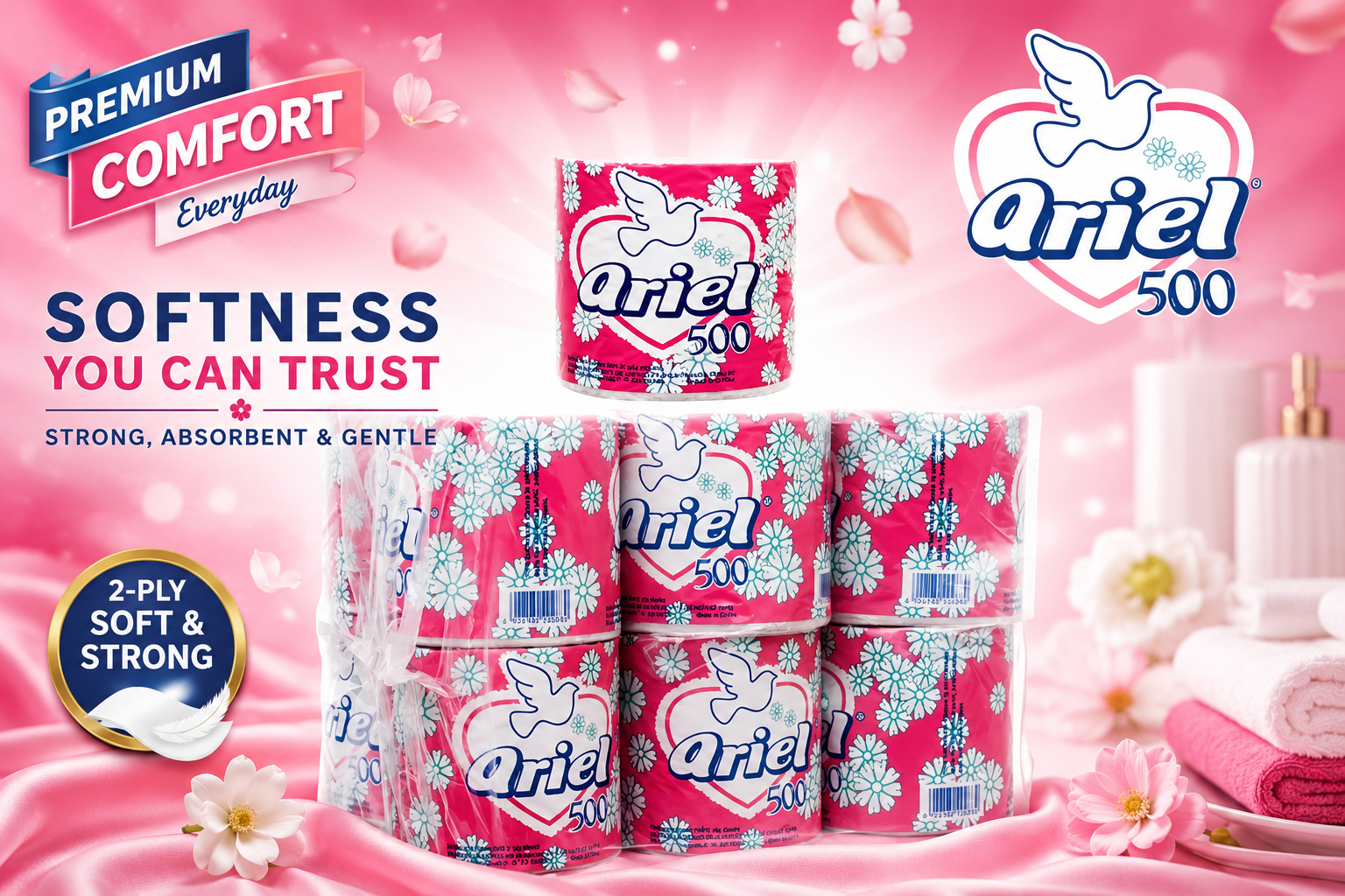 Bathroom Tissue Ariel 2-Ply Pink 1CT (C48) product image
