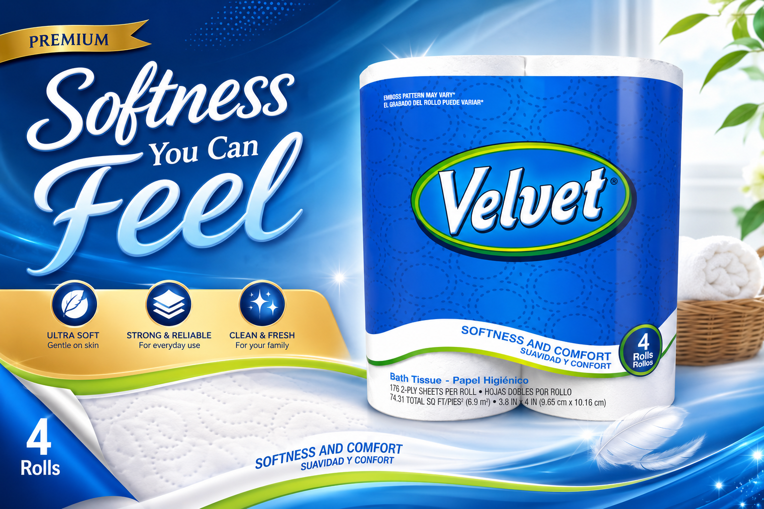 Bathroom Tissue Velvet 4pk 1Ct (C24) product image