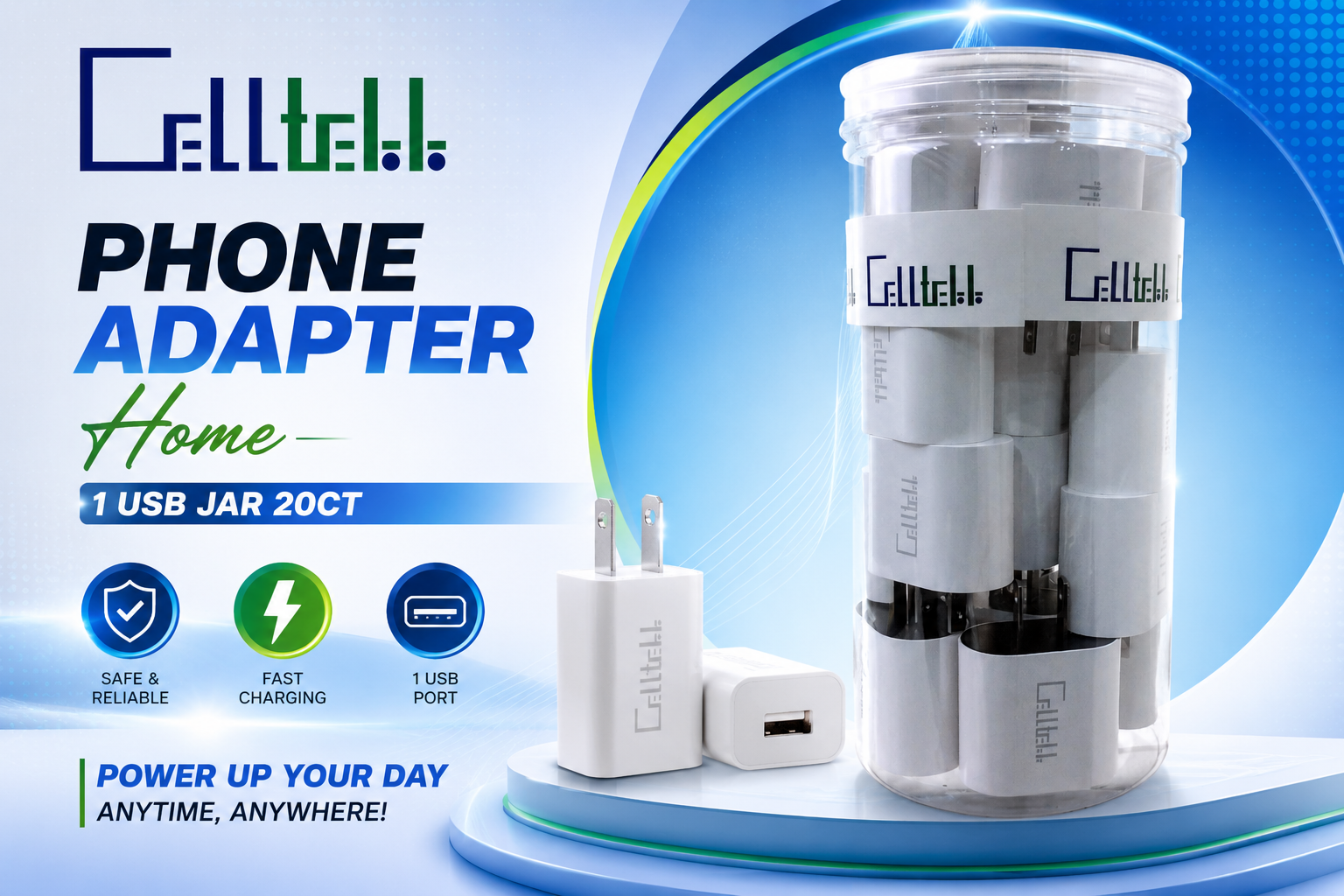 Celltekk Phone Adapter Home 1 Usb Jar 20CT product image