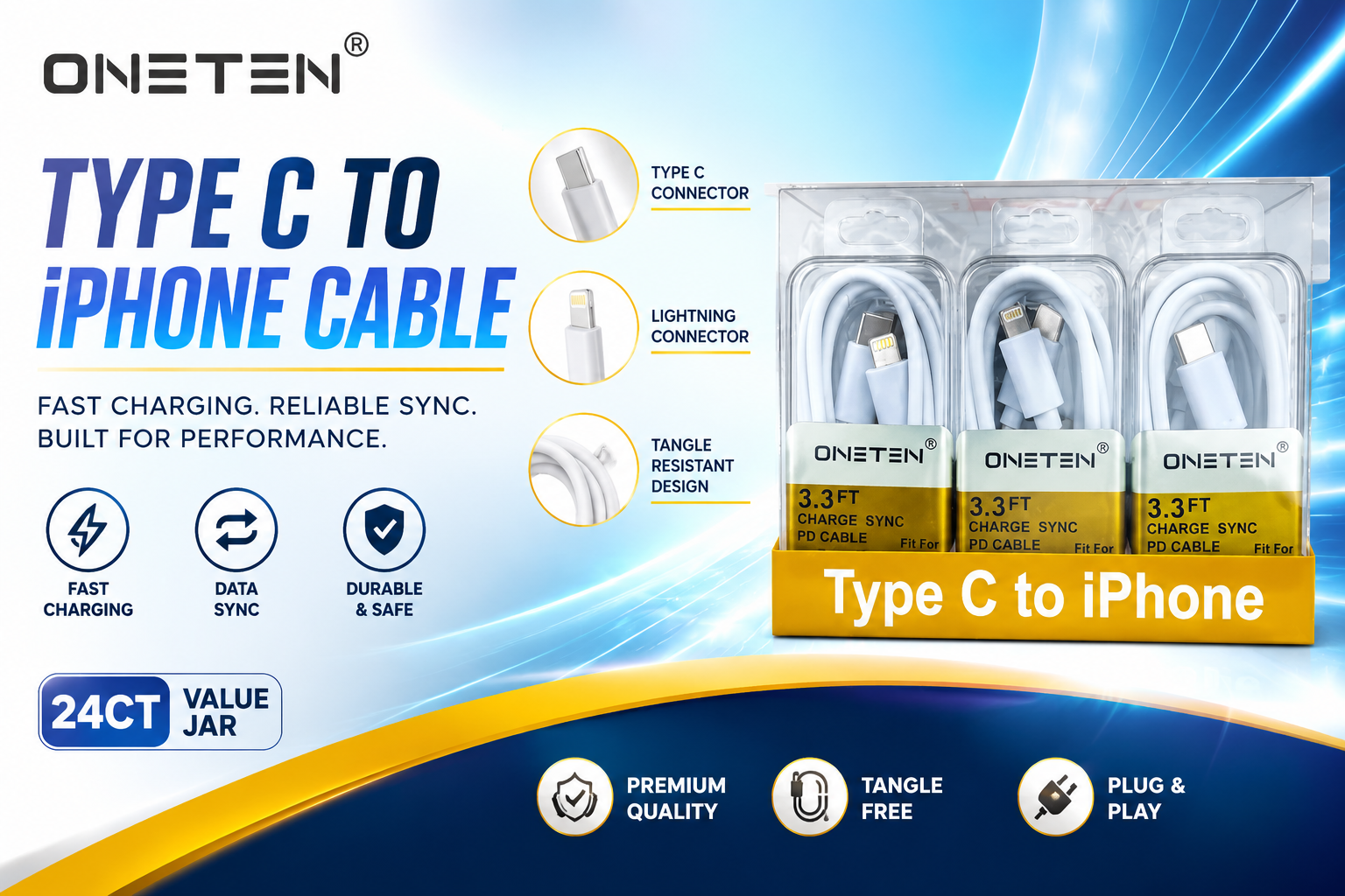 Oneten Type C To Iphone Cable Jar 24CT product image