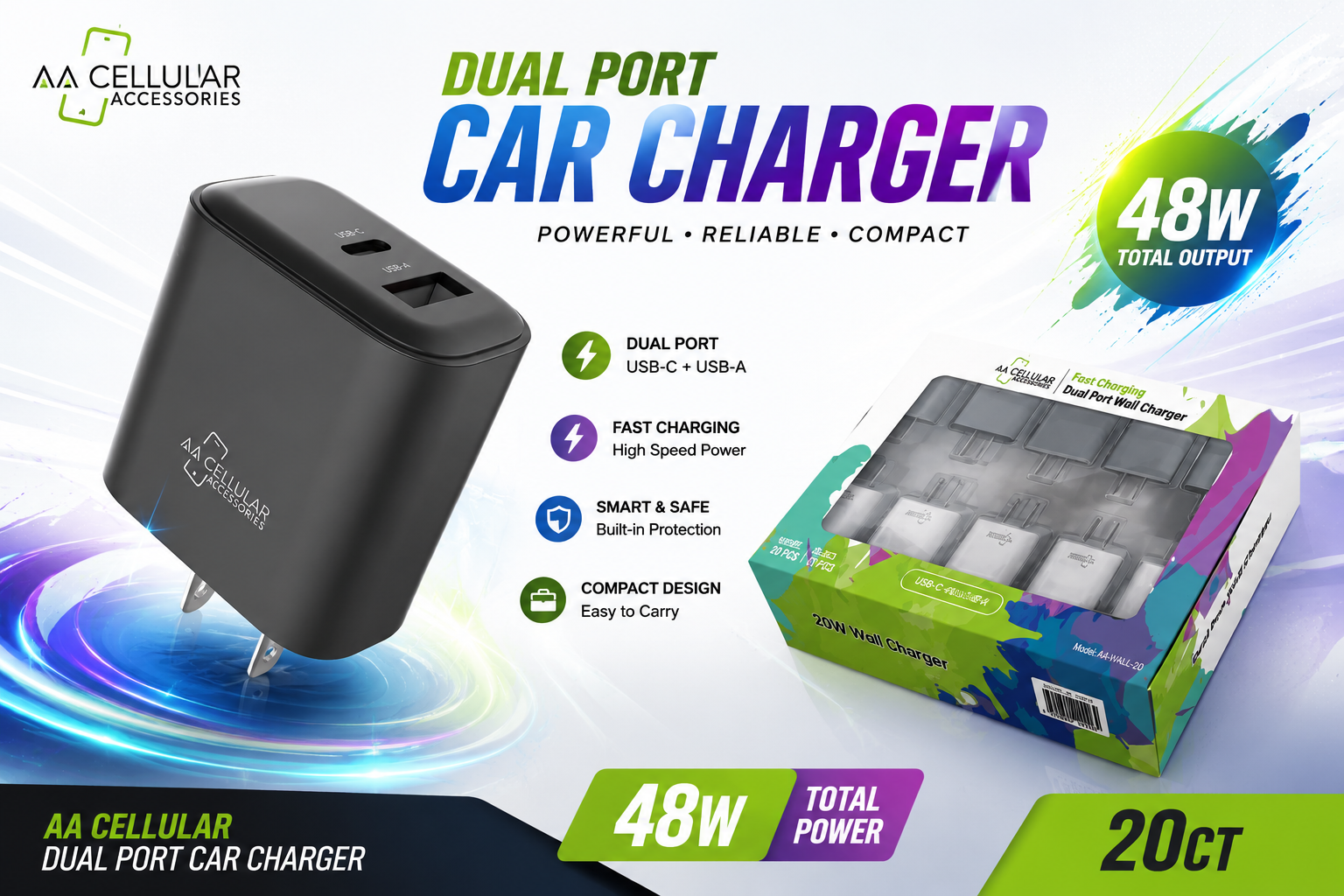 Aa Cellular Dual Port Car Charger 48W 20CT  product image