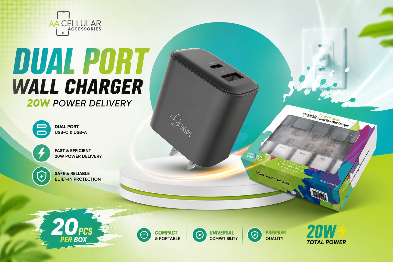 Aa Cellular Dual Port Wall Charger 20W 20CT product image