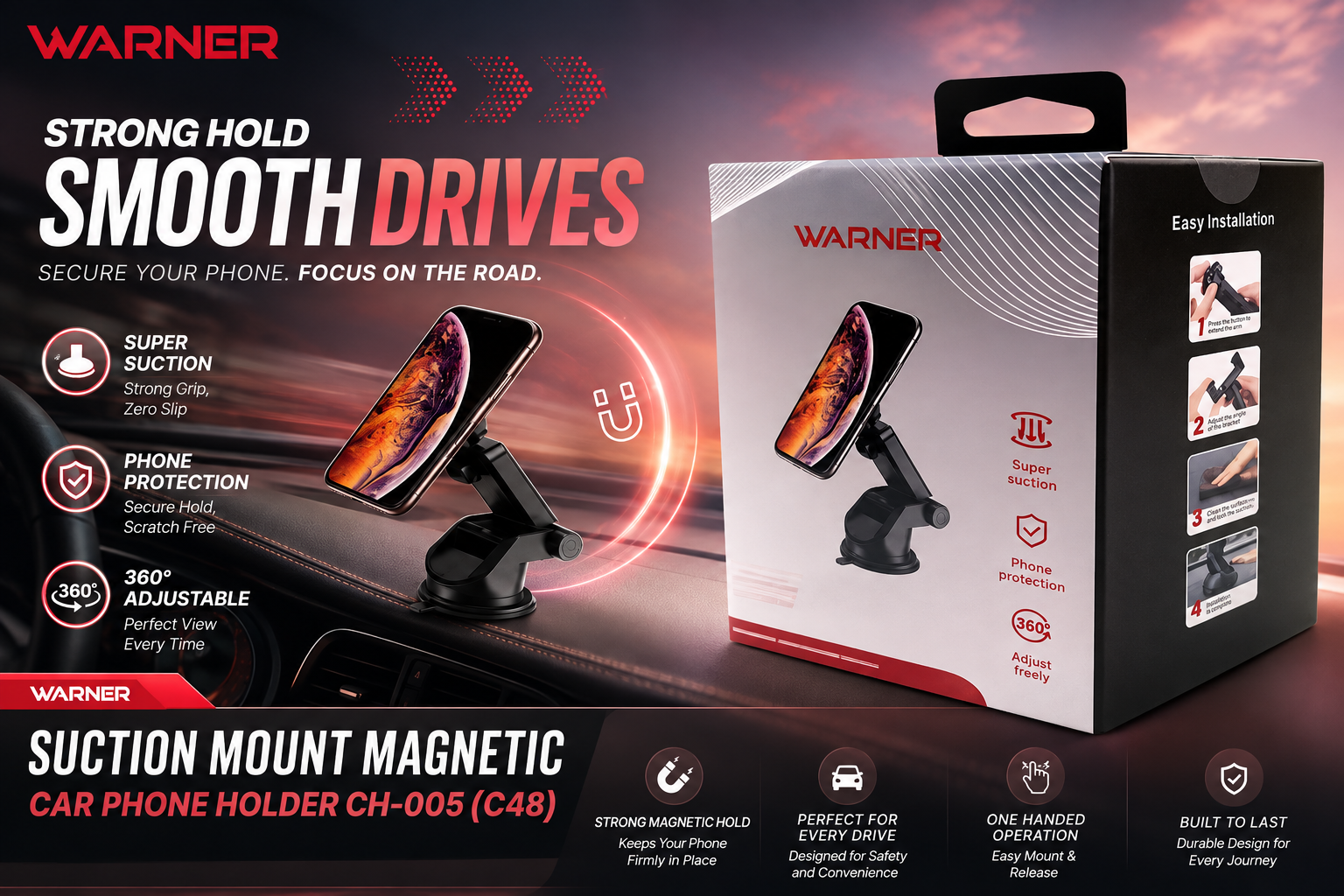 Warner Suction Mount Magnetic Car Phone Holder CH-005 (C48) product image