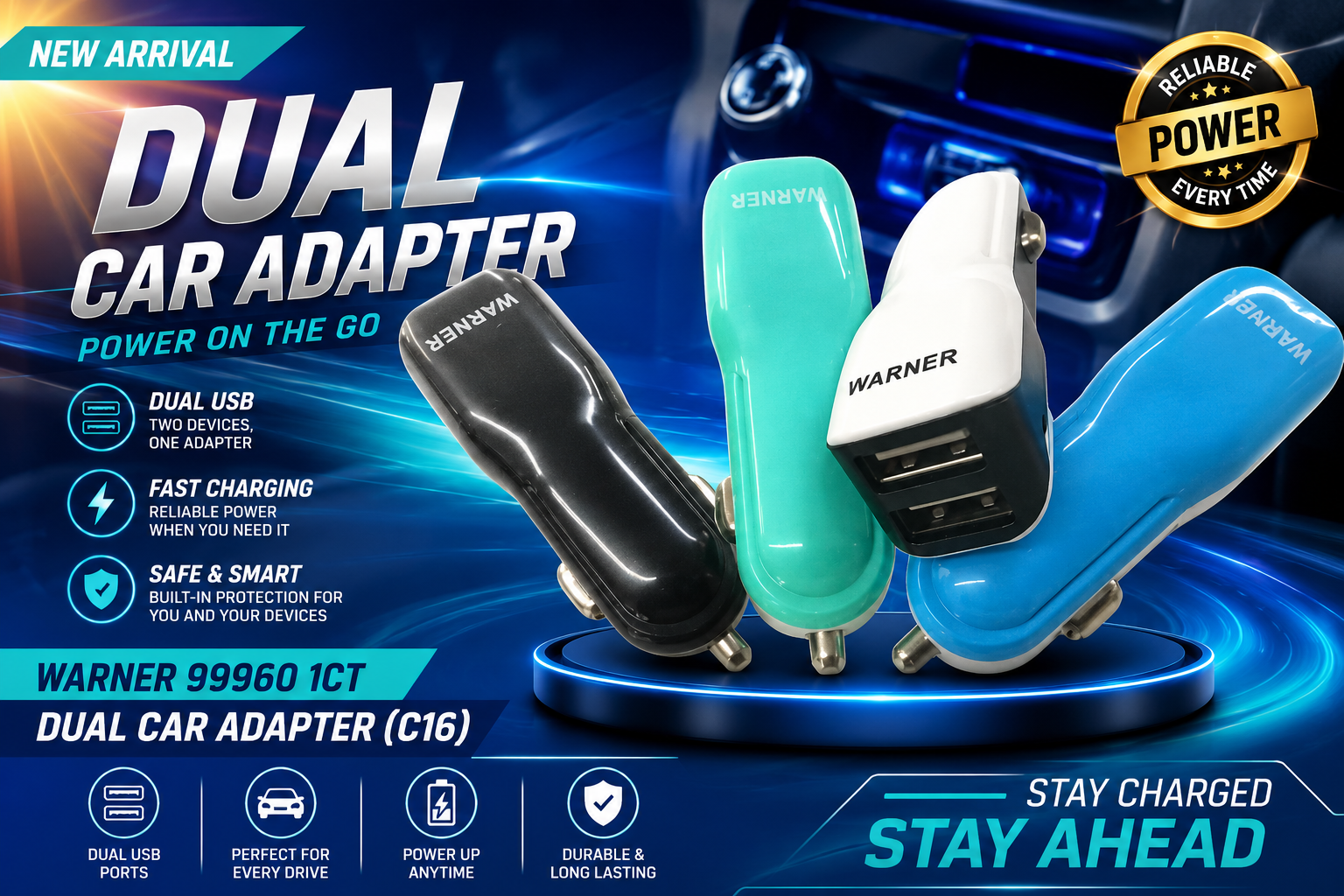 Warner 99960 1CT Dual Car Adapter (C16) product image