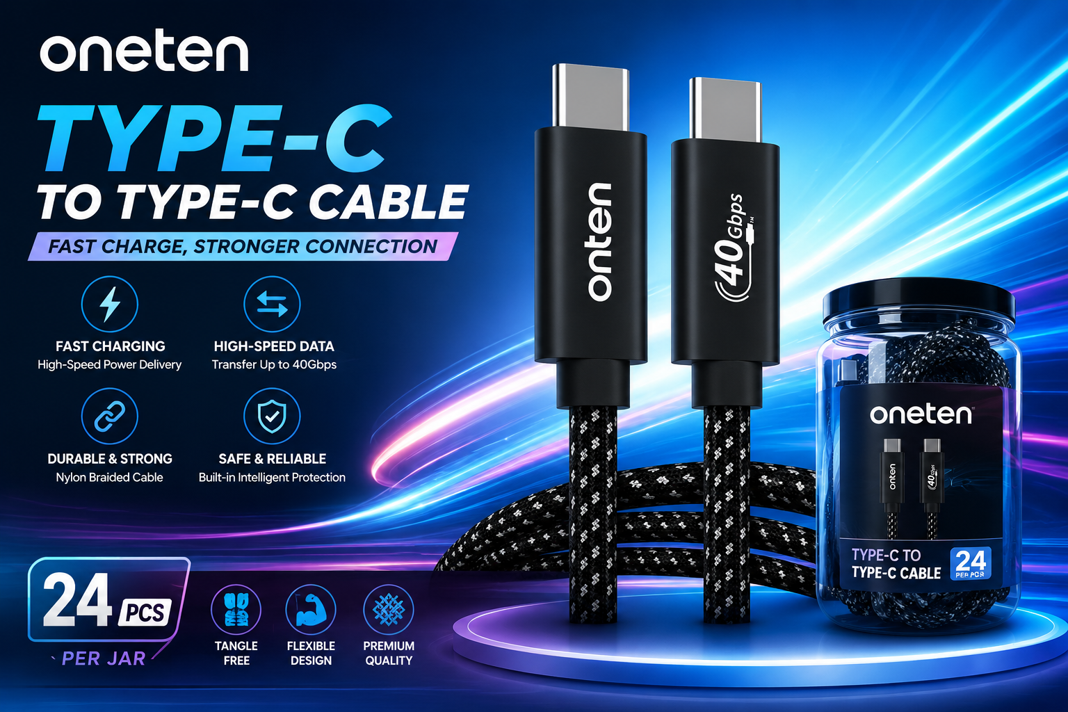 Oneten Type C To Type-C Cable Jar 24CT product image