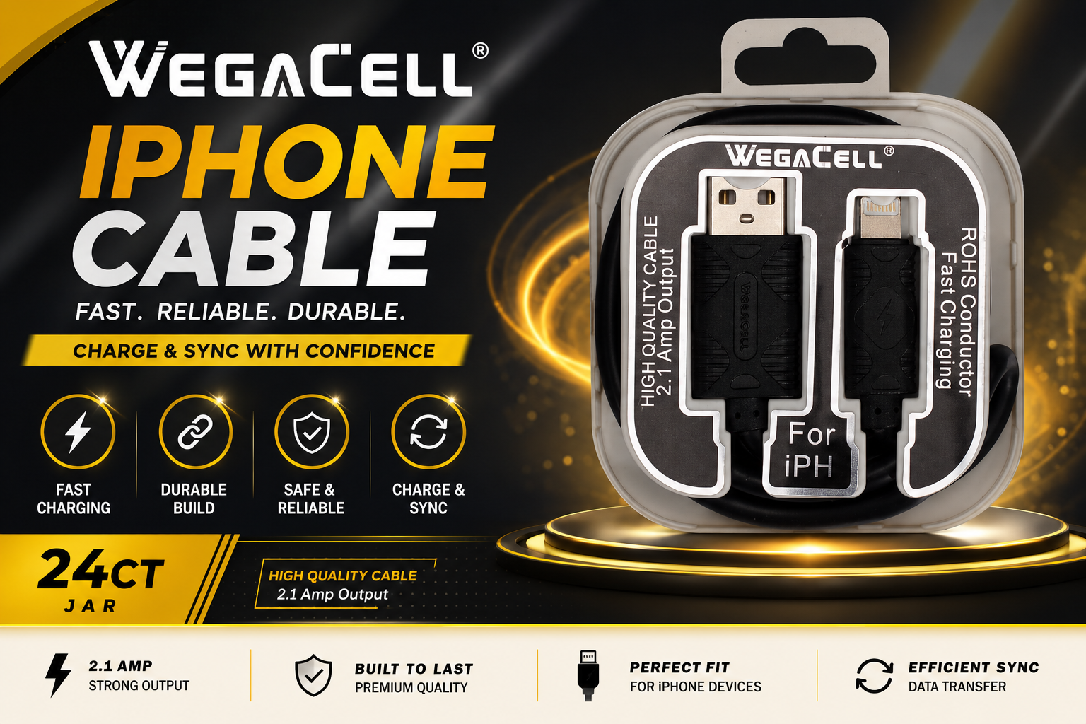 Wegacell 24CT Jar Iphone Cable Wl-3Cbl20-Iph (C20) product image