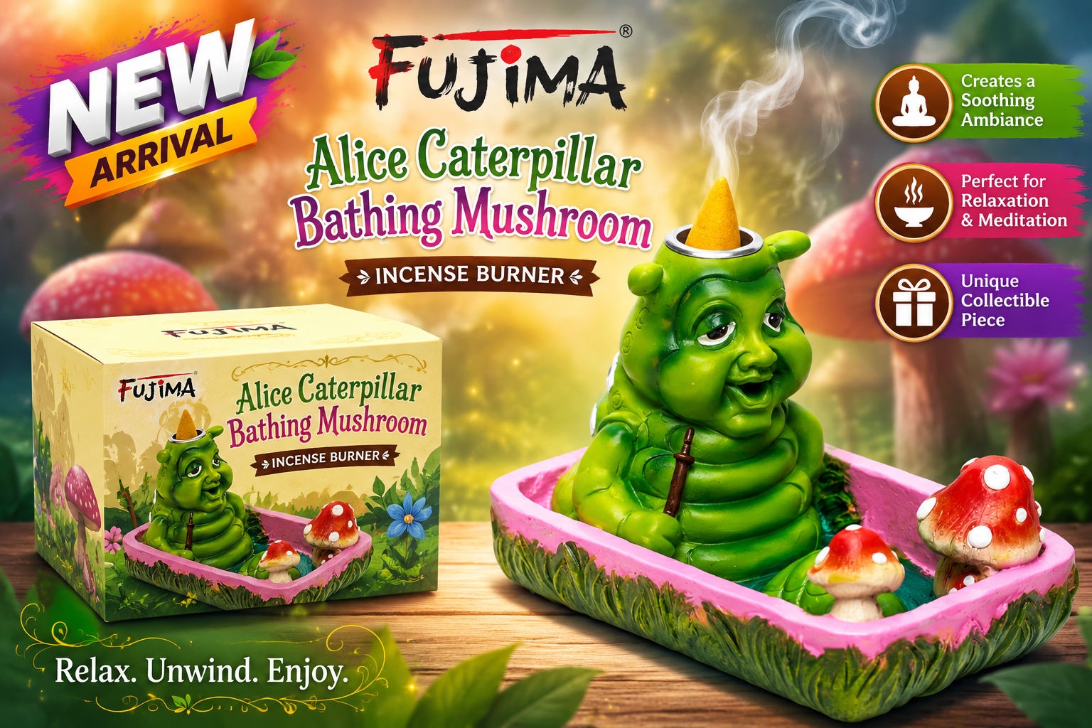 Fujima 5" Alice Caterpiliar Bathing Mushroom Incense Burner 1CT product image