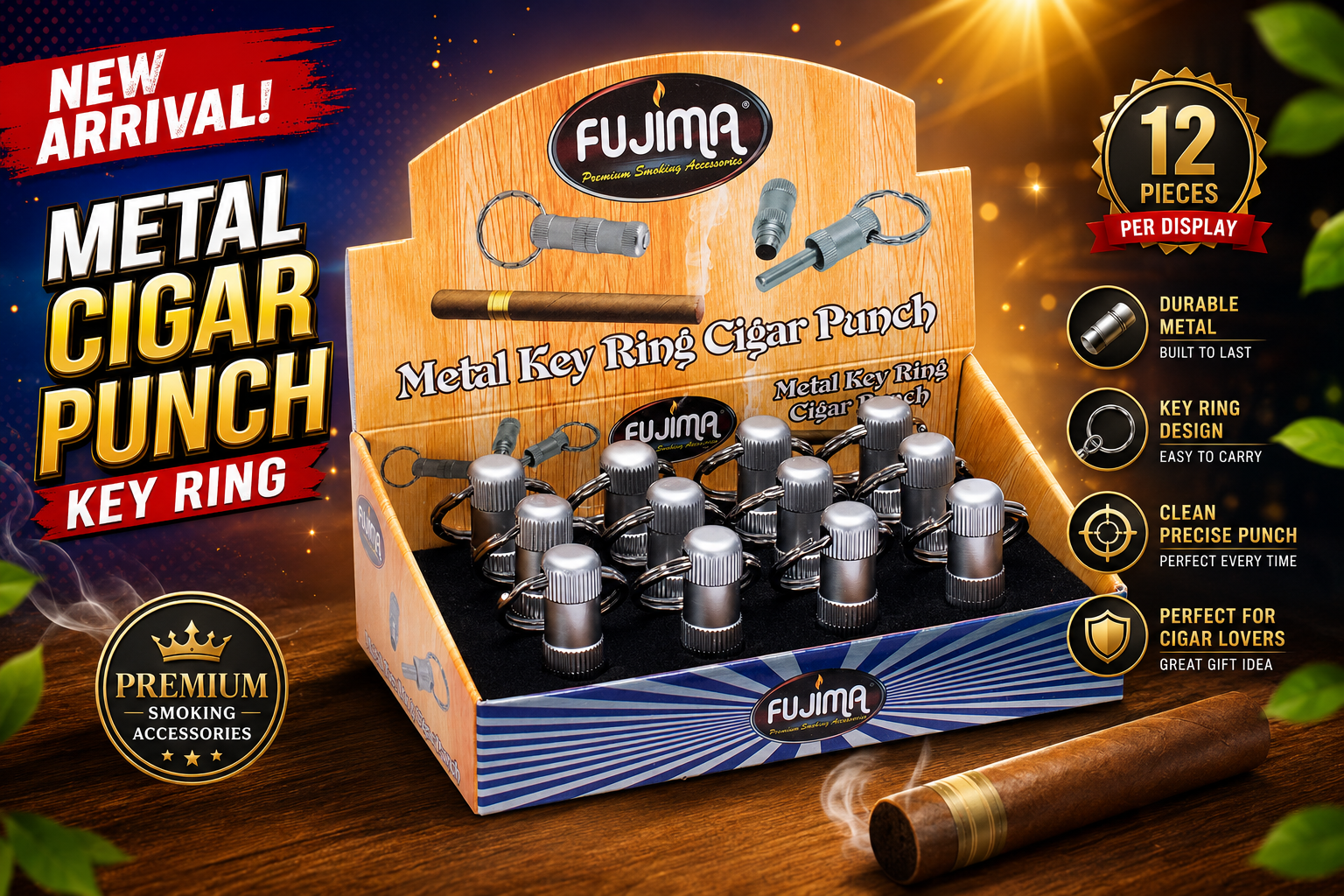 Fujima Metal Cigar Punch Key Ring 12CT product image