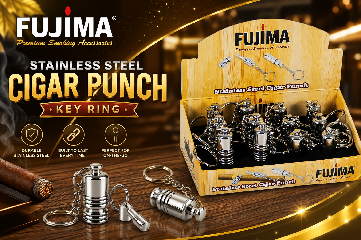 Fujima Stainless Steel Cigar Punch Key Ring 12CT  product image