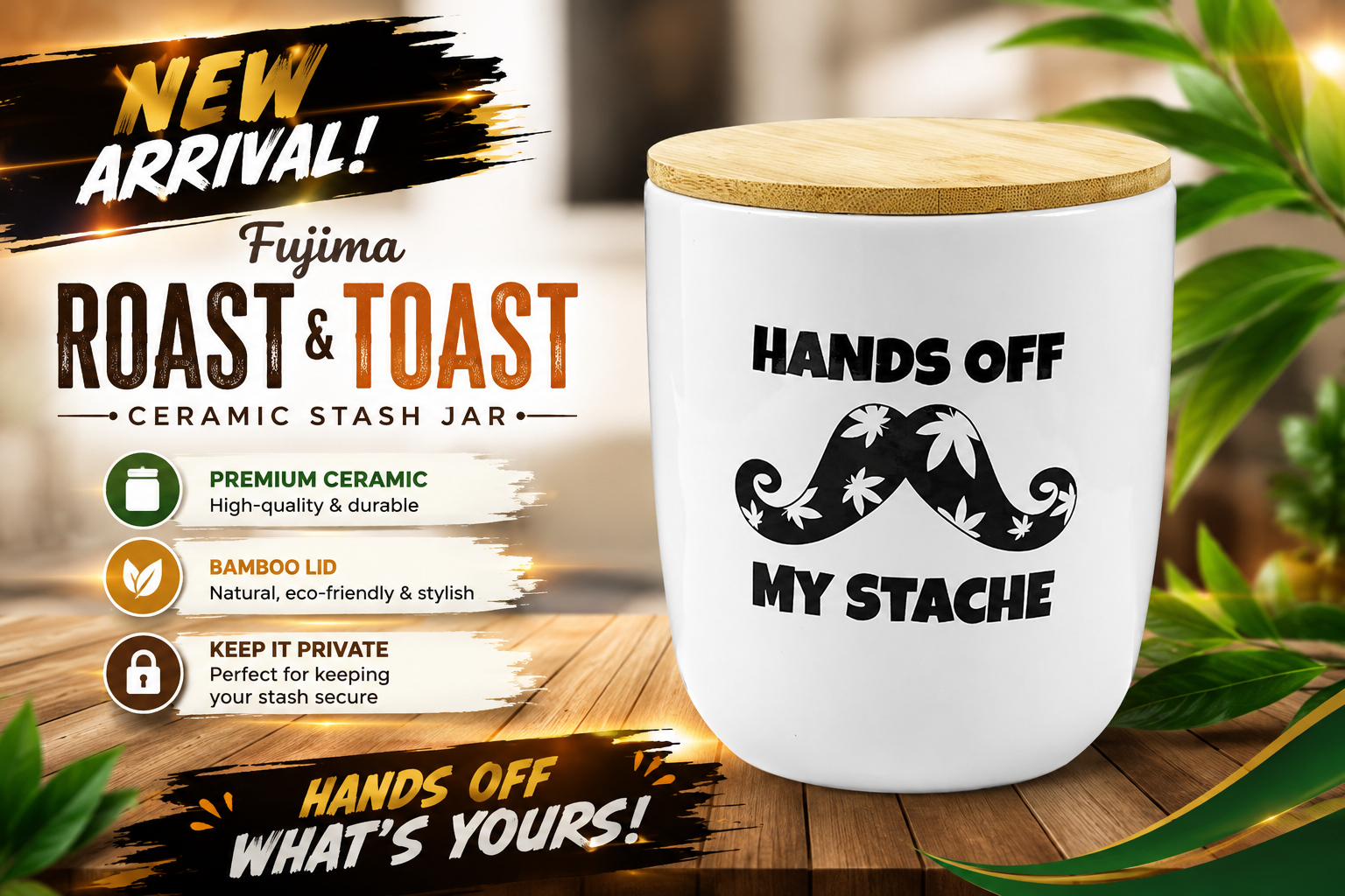 Fujima Roast & Toast Ceramic Hand Off My Stache Stash Jar 1CT C  product image