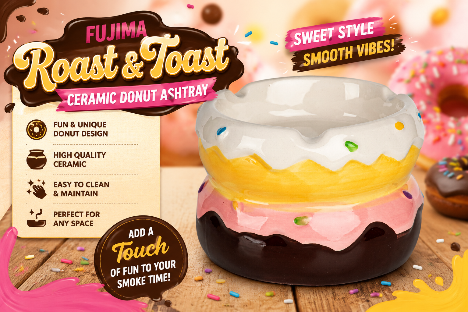 Fujima Roast & Toast Ceramic Donut Ashtray 1CT (C36) C  product image