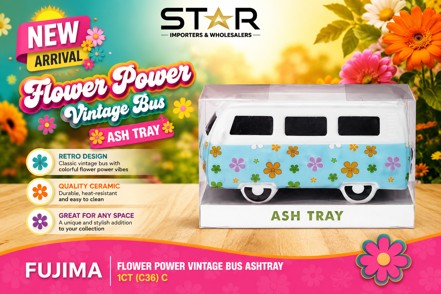 Fujima Flower Power Vintage Bus Ashtray 1CT (C36) C product image