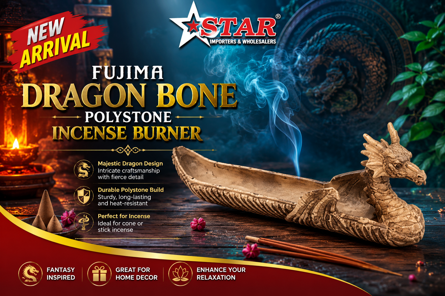 Fujima Dragon Bone Polystone Incense Burner 1CT (C24) product image
